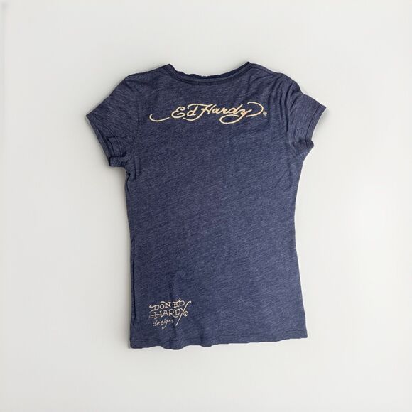 Ed Hardy Rose Skull Graphic Tattoo Y2K Christian Audigier Women’s Shirt Large - Picture 5 of 5